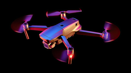 This vibrant drone showcases an innovative design with dynamic light effects. Perfect for capturing aerial photography and exploring new perspectives in technology and travel.の素材