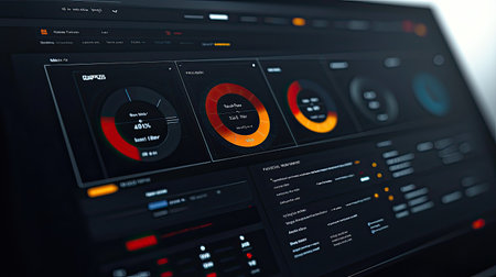 A sleek digital dashboard featuring vibrant data visualizations and user-friendly interface elements, perfect for technology and analytics projects.の素材