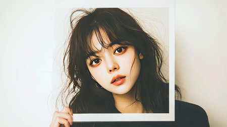 A striking portrait of a woman with captivating eyes framed in a creative way. The play of light and shadow enhances her beauty and style, offering an artistic perspective.の素材