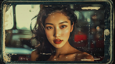 A captivating vintage portrait of a young woman exuding natural beauty and grace, showcasing her expressive features and soft light, perfect for artistic projects.の素材