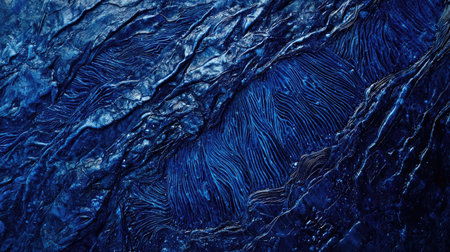 Discover the intricate beauty of a textured deep blue surface, featuring wavy patterns and lines. This abstract image evokes tranquility and artistic elegance.の素材
