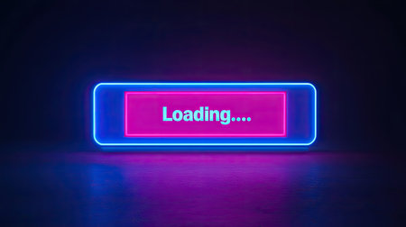 This image features a neon-style loading bar set against a dark background, showcasing vibrant blue and pink colors. Perfect for digital themes.の素材