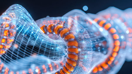 A captivating abstract design featuring glowing neon elements intertwined in a dynamic wavy motion, perfect for technology and innovation themes.の素材