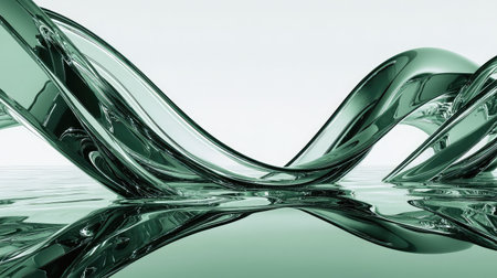 This stunning image showcases elegant green waves that reflect light beautifully on a smooth surface, offering a sense of tranquility and modern design.の素材