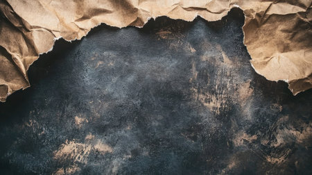 Intriguing crinkled paper texture against a dark backdrop, perfect for creative projects. This versatile background adds depth to designs and artistic endeavors.の素材