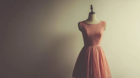 A stunning pink dress displayed on a mannequin, showcasing elegant design and soft fabric against a minimalist background, perfect for fashion inspiration.の素材