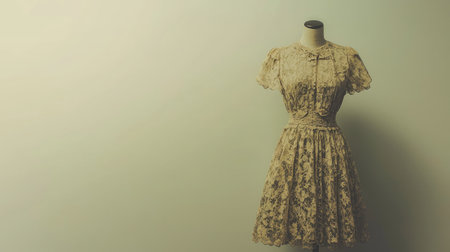 This image features a vintage lace dress displayed on a mannequin in soft light, capturing timeless elegance and artistic beauty, perfect for fashion enthusiasts.の素材