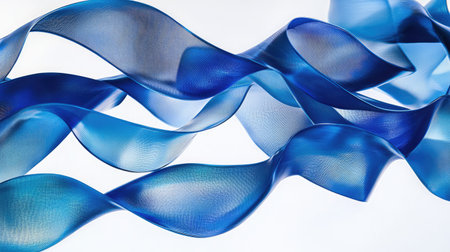 Beautiful blue ribbons flow gracefully in soft light, creating an abstract and delicate composition that evokes serenity and elegance, perfect for artistic projects.の素材