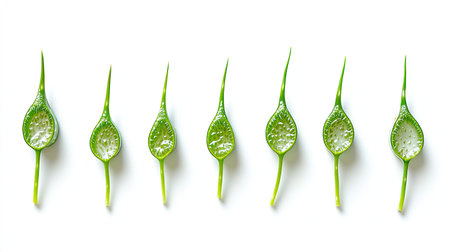 Close-up of fresh green leaves with water droplets, showcasing natural beauty and texture. Ideal for nature, wellness, and ecological themes.の素材