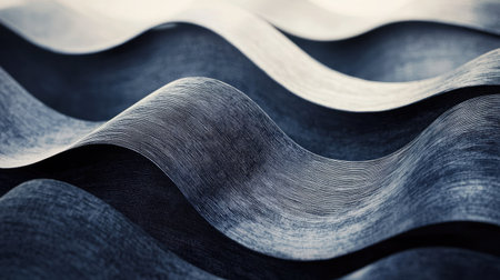 This image showcases an abstract view of textured metal waves, featuring smooth curves and light reflections. Ideal for artistic and industrial designs.の素材