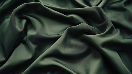 Capture the essence of elegance with this smooth dark green fabric, showcasing graceful folds and rich texture, perfect for various design and decor projects.の素材