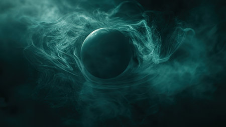 This captivating image features a dark sphere enveloped in ethereal smoke, creating a mysterious atmosphere perfect for abstract design or digital art projects.の素材