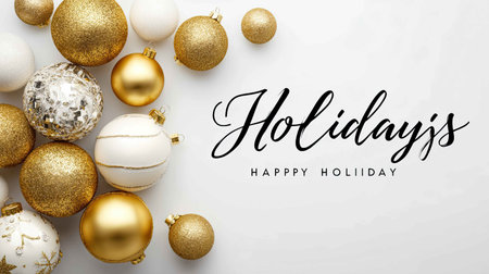 Celebrate the holiday season with stunning golden and white ornaments. These elegant decorations add a festive touch to any setting, perfect for gatherings and celebrations.の素材