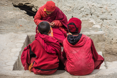 Leh, Ladakh - India - Along the Indus Valley, right at the border with Pakistan and China, between monasteries, rivers, lakes, and blue skiesのeditorial素材