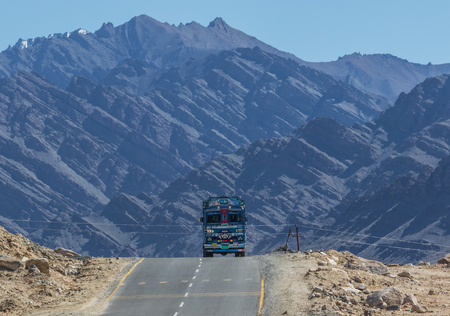 Ladakh, Jammu & Kashmir - India - along the Indus Valley, right at the border with Pakistan and China, between monasteries, mountains, rivers, lakes, and blue skiesのeditorial素材