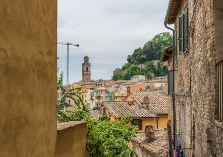 Perugia, Italy - one of the most interesting cities in Umbria, Perugia is famous for the medieval Old Town and its narrow alleysの写真素材