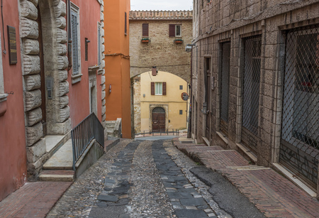 Perugia, Italy - one of the most interesting cities in Umbria, Perugia is famous for the medieval Old Town and its narrow alleysの写真素材