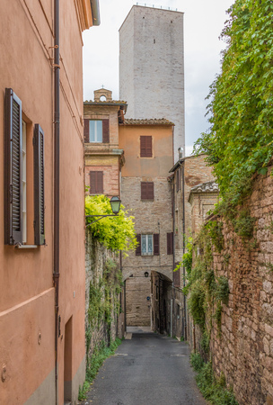 Perugia, Italy - one of the most interesting cities in Umbria, Perugia is famous for the medieval Old Town and its narrow alleysの写真素材