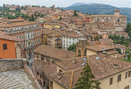 Perugia, Italy - one of the most interesting cities in Umbria, Perugia is famous for the medieval Old Town and its narrow alleysの写真素材