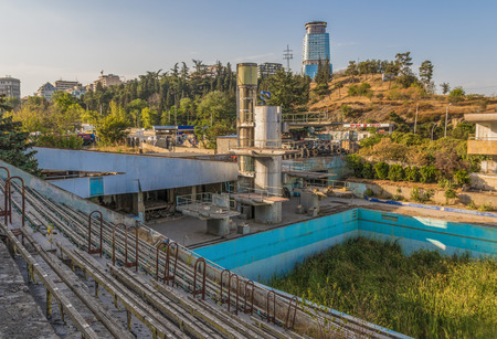 Tbilis, Georgia - in the Georgian capital is possible to find many examples of soviet architecture and landmarks. Here in particular the Vere Laguna swimming poolの写真素材