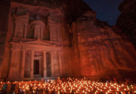 Petra, Jordan - one of the most famous recognizable historical sites in the World, Petra is the main attraction of Jordan. Here in particular the facade of the Treasuryの写真素材