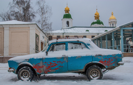 Kiev, Ukraine - in Kiev is still easy to spot some very old or weird cars. Here in particular a good example of soviet times carのeditorial素材