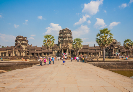 Angkor Wat, Cambodia - one the largest religious monument in the world, and the most famous landmark of the country. Here in particular the main templeのeditorial素材