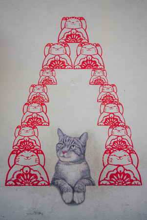 Georgetown, Malesia - the main Island of Malesia, Penang is famous for its street art. Here in particular one of the many paintings of Georgetownのeditorial素材