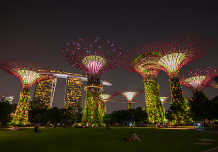 Singapore - a small and crowded city/state of Southeast Asia, famous for its modern architecture. Here in the picture the colorful Gardens by the Bayのeditorial素材