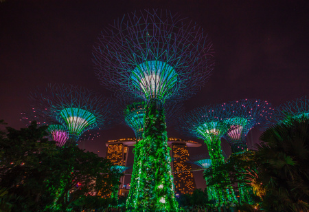 Singapore - a small and crowded city/state of Southeast Asia, famous for its modern architecture. Here in the picture the colorful Gardens by the Bayのeditorial素材
