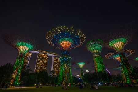 Singapore - a small and crowded city/state of Southeast Asia, famous for its modern architecture. Here in the picture the colorful Gardens by the Bayのeditorial素材