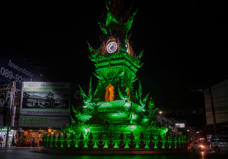 Chiang Rai, Thailand - around 100 km North of Chiang Mai, Chiang Rai is a colorful city with an interesting Old Town. Here in particular the main square and its clock towerのeditorial素材