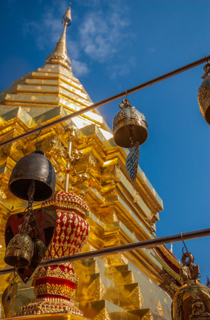 Chiang Mai, Thailand - in Thailand 95% of the population adheres to Buddhism. Here in particular the Wat Phrathat Doi Suthep temple, one of the main landmark in Chiang Rai, just outside the cityのeditorial素材