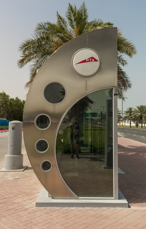 Dubai, United Arab Emirates - with a peak of 45Â°C in Summer, the temperatures of Dubai make mandatory to have bus stop with an AC systemのeditorial素材