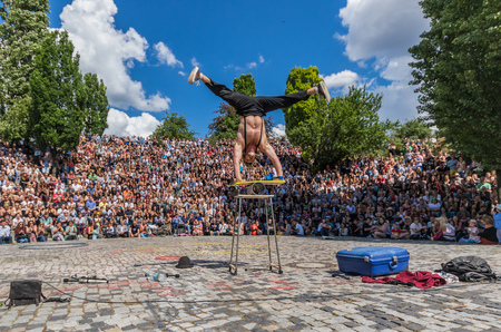 Berlin, Germany - famous for its Sunday market, the Mauerpark is also a great opportunity for skilled street artist and acrobats to get some fame and moneyのeditorial素材
