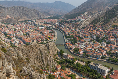 Amasya, Turkey - Amasya is known the typical Ottoman buildings. Here in particular a glimpse at the Old Town seen from the surrounding hillsのeditorial素材