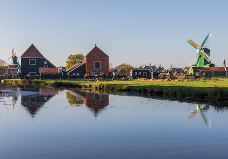 Zaanse Schans, Netherlands - considered a real open air museum, Zaanse Schans presents a collection of well-preserved historic windmills and housesのeditorial素材