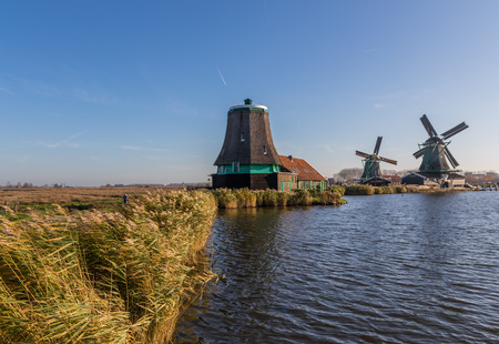 Zaanse Schans, Netherlands - considered a real open air museum, Zaanse Schans presents a collection of well-preserved historic windmills and housesのeditorial素材