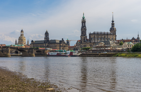 Dresden, Germany - the Elbe River cuts Dresden in two halves, and its one the main landmarks of the city. Here in particular the wonderful Augustus Bridgeのeditorial素材