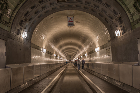 Hamburg, Germany - opened in 1911, located 24 meters under the water surface, and more than 400 meters long, the Elbe Tunnel is a technical masterpieceのeditorial素材