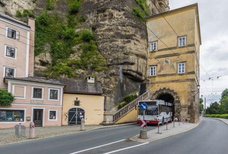 Salzburg, Austria -  a UNESCO World Heritage Site due to its wonderful baroque architecture, Salzburg presents a lot of tunnels which are often made underneath palaces and residential buildingsのeditorial素材