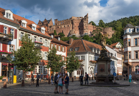 Heidelberg, Germany - a university town and popular tourist destination, Heidelberg is a main landmark. Here in particular a glimpse of its Baroque style Old Town and a romantic cityscapeのeditorial素材