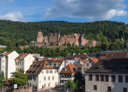 Heidelberg, Germany - a university town and popular tourist destination, Heidelberg is a main landmark. Here in particular a glimpse of its Baroque style Old Town and a romantic cityscapeのeditorial素材