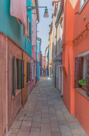 Burano, Italy - Burano is a small island and, with its colorful buildings and houses, one of the most beautiful treasures of Venice Lagoon. Here in the picture a detail of the villageのeditorial素材
