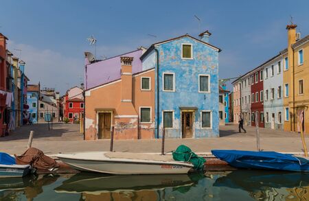 Burano, Italy - Burano is a small island and, with its colorful buildings and houses, one of the most beautiful treasures of Venice Lagoon. Here in the picture a detail of the villageのeditorial素材