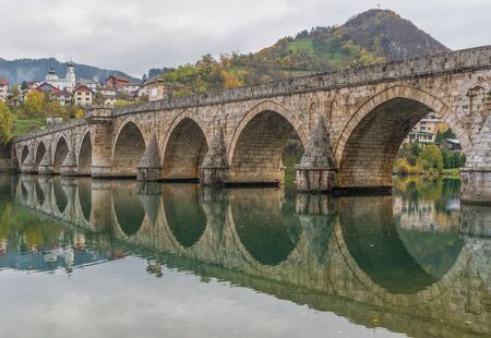 Right at the border with Serbia, Visegrad is a quiet and wonderful city, worldwide famous for the Mehmed PaÅ¡a Sokolovic Bridge, a Unesco World Heritage siteの写真素材