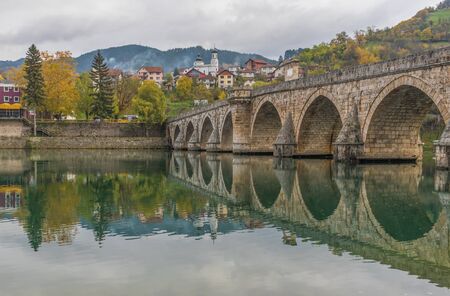 Right at the border with Serbia, Visegrad is a quiet and wonderful city, worldwide famous for the Mehmed PaÅ¡a Sokolovic Bridge, a Unesco World Heritage siteの写真素材