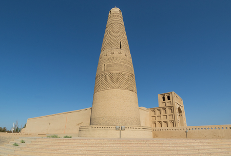 Turpan, China - located along the Silk Road, right at the border with the Kumtag Desert, Turpan displays landmarks from its Islamic period. Here in particular the Emin Minaret, the tallest minaret in Chinaのeditorial素材