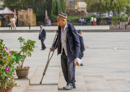 Kashgar, China - almost 85% of Kashgar inhabitants are Uyghurs, a minority Turkic ethnic group culturally affiliated with Central Asia populations. Here in particular an example of Kashgar Uyghursのeditorial素材