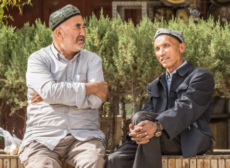Kashgar, China - almost 85% of Kashgar inhabitants are Uyghurs, a minority Turkic ethnic group culturally affiliated with Central Asia populations. Here in particular an example of Kashgar Uyghursのeditorial素材
